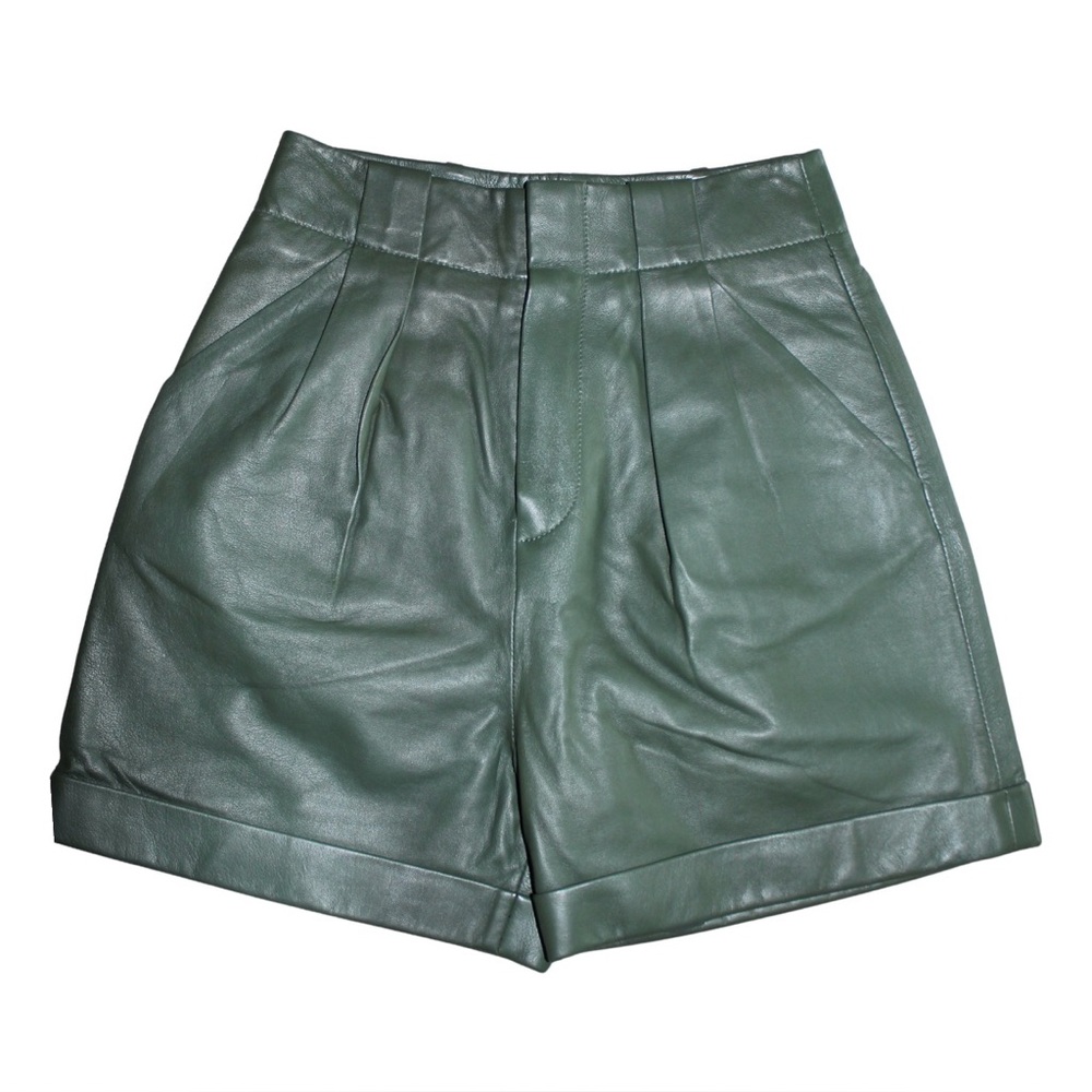 Equipment Femme Leather High-Waisted Shorts – Size 0 – Green